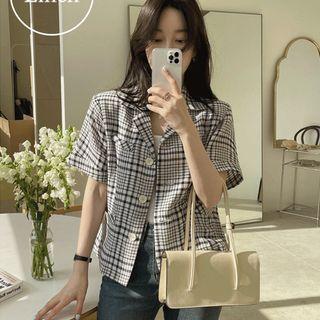 Checked Cropped Linen Jacket