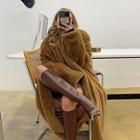 Open-front Faux-fur Long Coat Black - One Size