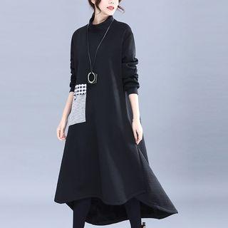 Plaid Panel Semi High-neck Dress