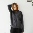 Turtle-neck Dip-back Cable-knit Sweater