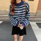 Striped Mock-neck Sweater Stripe - One Size