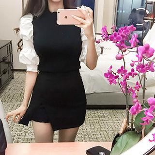 Slit-front Lace-trim Mini Skort