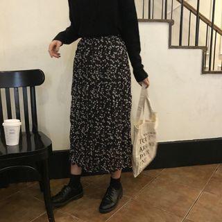 Floral Print Midi H-line Chiffon Skirt