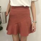 Mock Turtleneck Striped Long-sleeve Top / Mini Ruffle Trim A-line Skirt