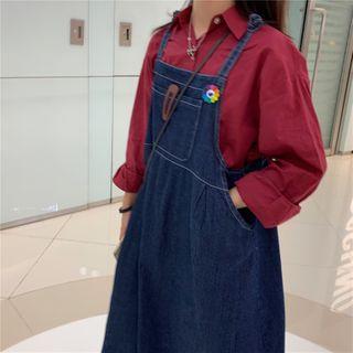 Midi Denim Jumper Dress / Long-sleeve Shirt