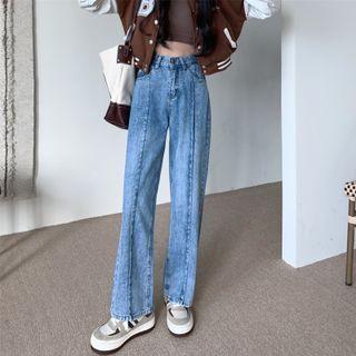 Mid-rise Panel Straight Leg Jeans