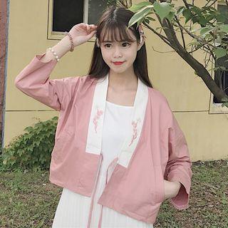 3/4-sleeve Embroidered Hanfu Jacket Pink - One Size