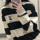 Embroidered Striped Sweatshirt Black & White - One Size