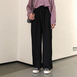 High Waist Wide-leg Pants Black - One Size