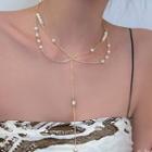 Faux Pearl Layered Chain Necklace Gold Plating Pearl Necklace - Gold - One Size