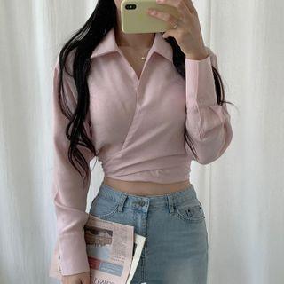 Long-sleeve Twist Crop Shirt