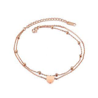 Simple And Sweet Plated Rose Gold Heart-shaped 316l Stainless Steel Double-layer Anklet Rose Gold - One Size