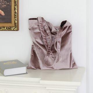 Embroidered Lettering Velvet Shopper Bag