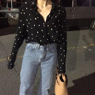 Dotted Collared Blouse Black - One Size