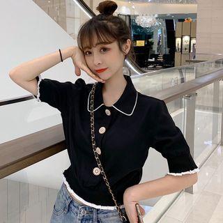 Short-sleeve Blouse Black - One Size
