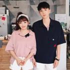 Couple Matching Embroidered Notch Lapel Short Sleeve Top