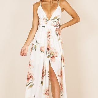 Floral Print Open-back Maxi A-line Dress