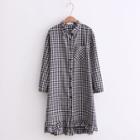 Plaid Frill-hem Shirtdress
