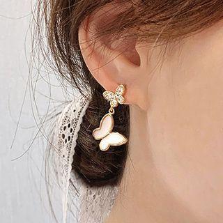 925 Sterling Silver Rhinestone Butterfly Drop Earring 1 Pair - One Size