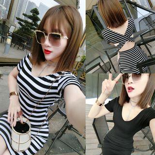 Cross Strap Back Short Sleeve Dress