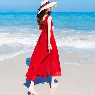 Open-back V-neck Maxi Chiffon Sundress