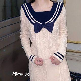 Sailor Collar Sweater / Cable Knit Skirt