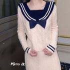Sailor Collar Sweater / Cable Knit Skirt