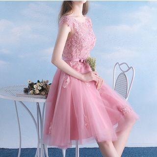 Lace Appliqu  Cap Sleeve Short Prom Dress