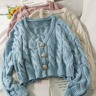 Loose-fit Cable-knit Cropped Cardigan In 5 Colors