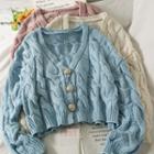 Loose-fit Cable-knit Cropped Cardigan In 5 Colors