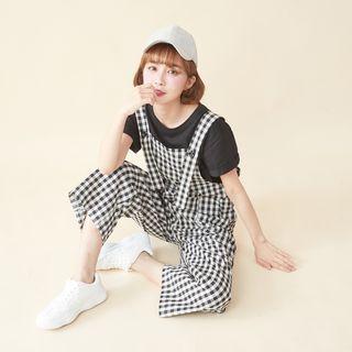 Gingham Jumper Pants Black - One Size