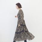 Round-neck Lace-trim Floral Print Dress