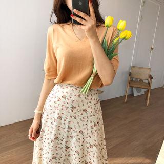 Open-placket Polo Knit Top