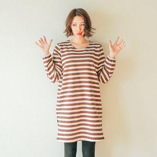 Round-neck Stripe Long T-shirt