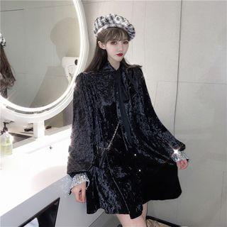 Sequined Velvet Puff-sleeve Dress