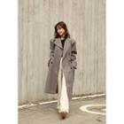Shifted Double-breasted Check Long Coat