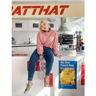 Plus Size Letter Printed Drop-shoulder Pullover
