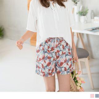 High Waist Leaves Print Shorts