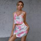 Flower Print Cropped Halter Top / Mini Pencil Skirt