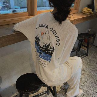 Printed Long-sleeve T-shirt 3866 - Long Sleeve - White - One Size