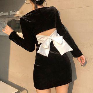 Long-sleeve Tie Back Mini Sheath Dress