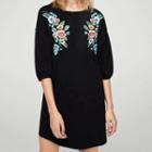 Puff-sleeve Floral Embroideredsheath Dress