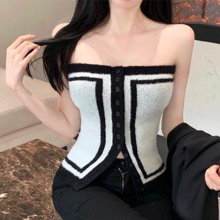 Two-tone Button-up Knit Tube Top