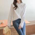Beribboned Lace-collar Blouse White - One Size