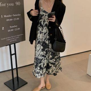 Plain Loose-fit Blazer / Print Sleeveless Dress / Long-sleeve T-shirt