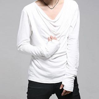 Long-sleeve Drape-front T-shirt