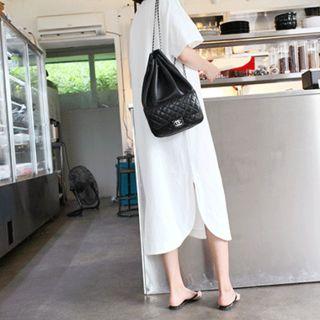Dolman-sleeve Slit-side Dress