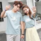 Couple Matching Set: Printed Short-sleeve T-shirt + Midi Mesh Skirt / Printed Short-sleeve T-shirt / Plain Shorts