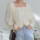 Long-sleeve Square-neck Cropped Blouse