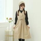 Double-button Pinafore Dress & Sash Beige - One Size